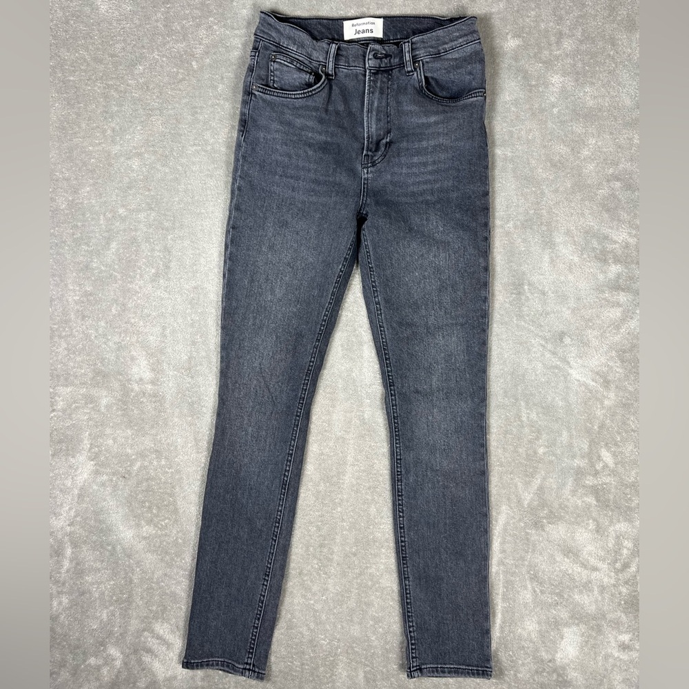 Reformation Jeans Womens 26 High Rise Skinny Leg Gray Wash Gibson Grunge Denim - Picture 2 of 9